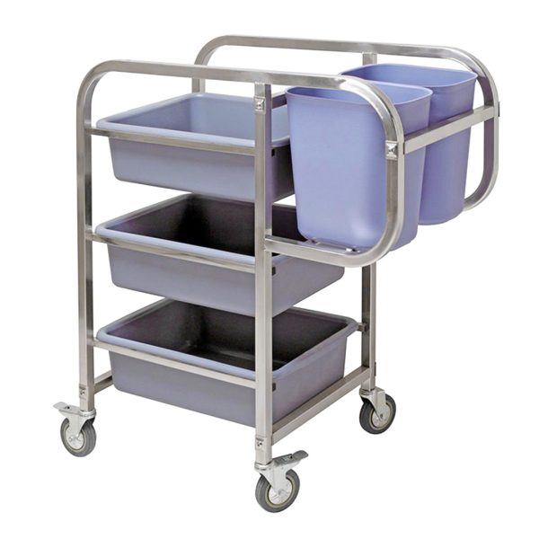 1-SOGA 3 Tier Food Trolley Food Waste Cart Five Buckets Kitchen Food Utility 82x43x92cm Square