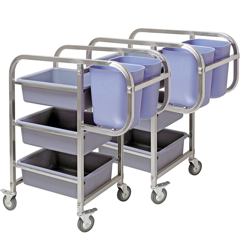 1-SOGA 2X 3 Tier Food Trolley Food Waste Cart Five Buckets Kitchen Food Utility 82x43x92cm Square