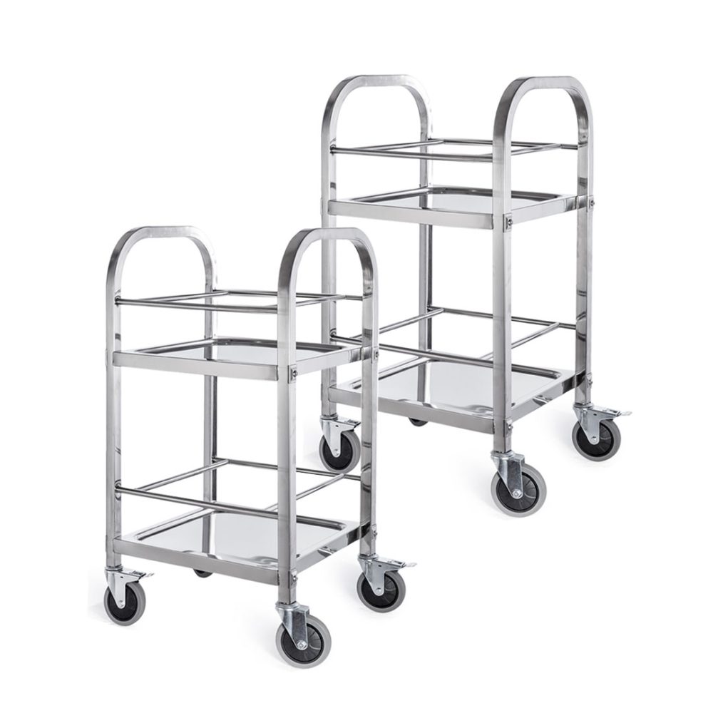 1-SOGA 2X 2 Tier 500x500x950 Stainless Steel Square Tube Drink Wine Food Utility Cart