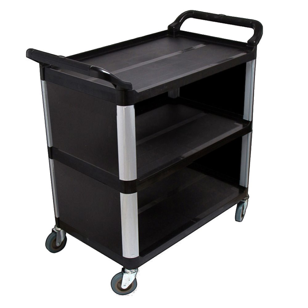1-SOGA 3 Tier Covered Food Trolley Food Waste Cart Storage Mechanic Kitchen Black