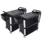 1-SOGA 2X 3 Tier Covered Food Trolley Food Waste Cart Storage Mechanic Kitchen with Bins