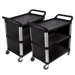 1-SOGA 2X 3 Tier Covered Food Trolley Food Waste Cart Storage Mechanic Kitchen Black
