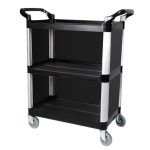 3-SOGA 2X 3 Tier Covered Food Trolley Food Waste Cart Storage Mechanic Kitchen Black