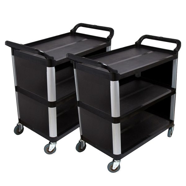 1-SOGA 2X 3 Tier Covered Food Trolley Food Waste Cart Storage Mechanic Kitchen Black