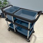 2-SOGA 3-Tier Commercial Soiled Food Trolley Dirty Plate Cart Five Buckets Kitchen Food Utility