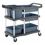 1-SOGA 3-Tier Commercial Soiled Food Trolley Dirty Plate Cart Five Buckets Kitchen Food Utility