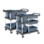 1-SOGA 2X 3-Tier Commercial Soiled Food Trolley Dirty Plate Cart Five Buckets Kitchen Food Utility