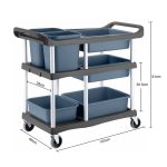 6-SOGA 2X 3-Tier Commercial Soiled Food Trolley Dirty Plate Cart Five Buckets Kitchen Food Utility