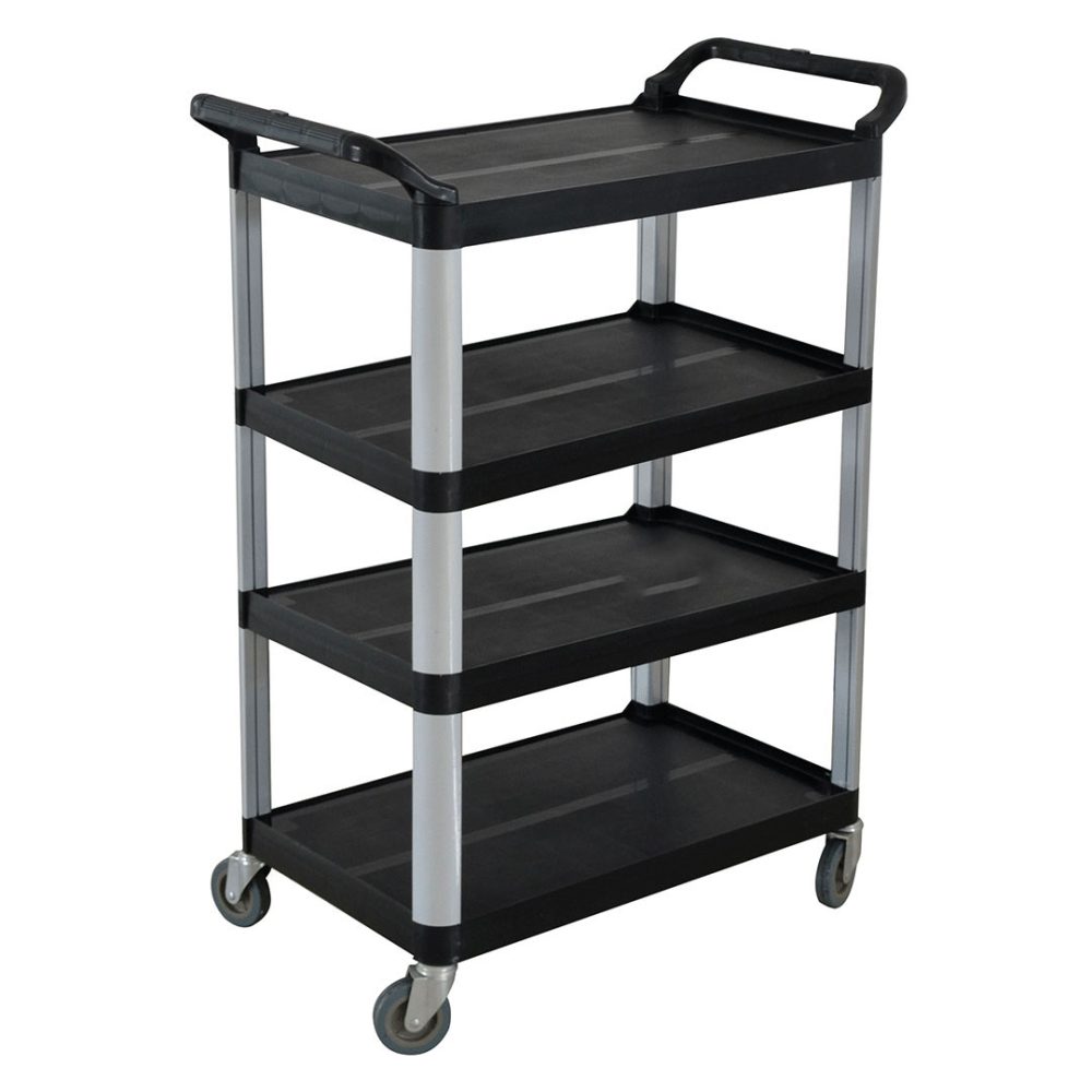 1-SOGA 4 Tier Food Trolley Portable Kitchen Cart Multifunctional Big Utility Service with wheels 950x500x1270mm Black