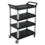 1-SOGA 4 Tier Food Trolley Portable Kitchen Cart Multifunctional Big Utility Service with wheels 950x500x1270mm Black