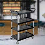 4-SOGA 4 Tier Food Trolley Portable Kitchen Cart Multifunctional Big Utility Service with wheels 950x500x1270mm Black