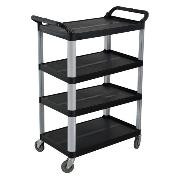 1-SOGA 4 Tier Food Trolley Portable Kitchen Cart Multifunctional Big Utility Service with wheels 950x500x1270mm Black
