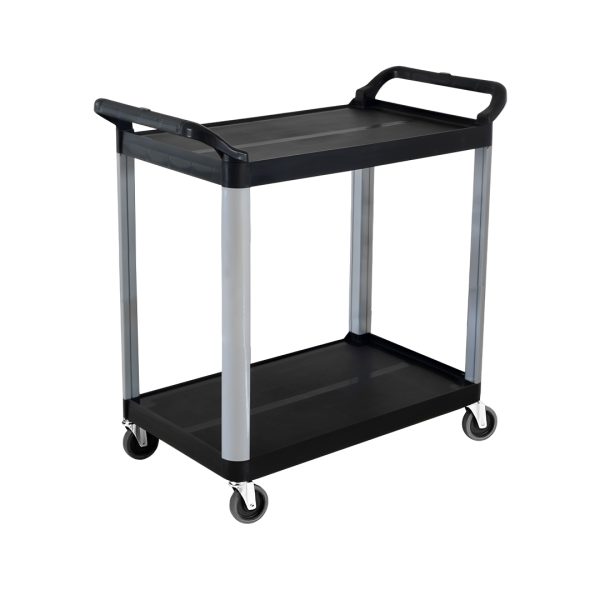 1-SOGA 2 Tier Food Trolley Portable Kitchen Cart Multifunctional Big Utility Service with wheels 845x430x940mm Black