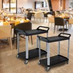 2-SOGA 2X 2 Tier Food Trolley Portable Kitchen Cart Multifunctional Big Utility Service with wheels 845x430x940mm Black