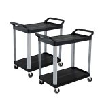 1-SOGA 2X 2 Tier Food Trolley Portable Kitchen Cart Multifunctional Big Utility Service with wheels 845x430x940mm Black