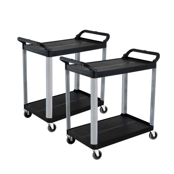 1-SOGA 2X 2 Tier Food Trolley Portable Kitchen Cart Multifunctional Big Utility Service with wheels 845x430x940mm Black