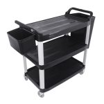 1-SOGA 3 Tier Food Trolley Food Waste Cart With Two Bins Storage Kitchen Black Large