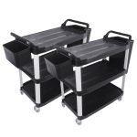 1-SOGA 2X 3 Tier Food Trolley Food Waste Cart w/ 2 Bin Food Utility Kitchen Large