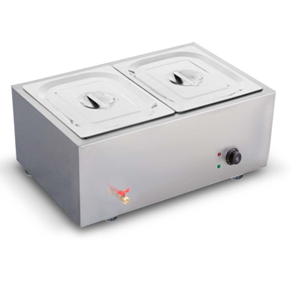 1-SOGA Stainless Steel 2 X 1/2 GN Pan Electric Bain-Marie Food Warmer with Lid