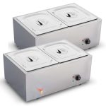 1-SOGA 2X Stainless Steel 2 X 1/2 GN Pan Electric Bain-Marie Food Warmer with Lid