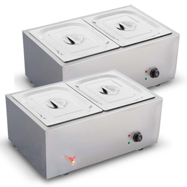 1-SOGA 2X Stainless Steel 2 X 1/2 GN Pan Electric Bain-Marie Food Warmer with Lid