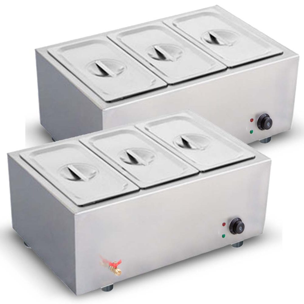 1-SOGA 2X Stainless Steel 3 X 1/2 GN Pan Electric Bain-Marie Food Warmer with Lid