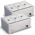 1-SOGA 2X Stainless Steel 3 X 1/2 GN Pan Electric Bain-Marie Food Warmer with Lid