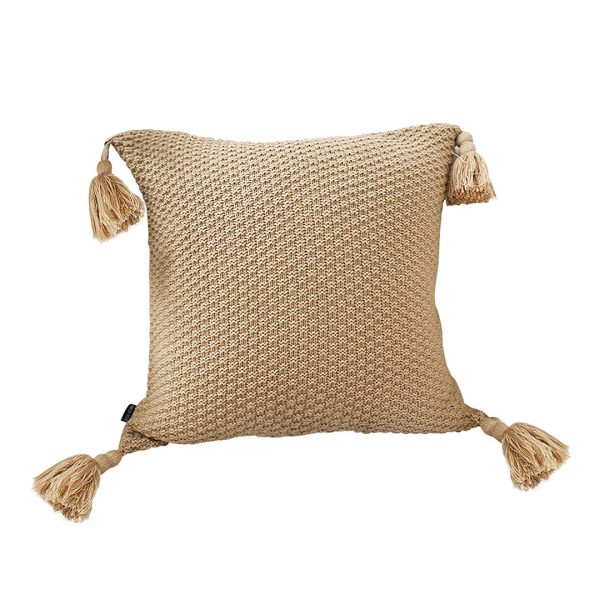 1-SOGA 50CM Light Brown Pillow with Tassel Accents