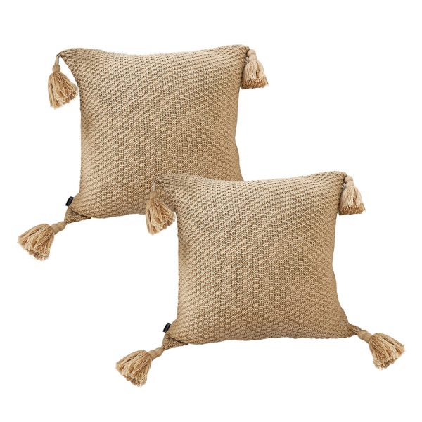 1-SOGA 50CM Light Brown Pillow with Tassel Accents