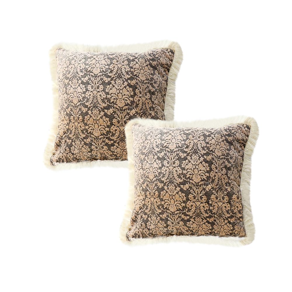 1-SOGA 2X 45cm Wabi-sabi Floral Cover & Vintage Dark Floral Tassel Square Throw Pillow