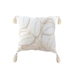 1-SOGA 45cm Wabi-sabi Cream Flower Cover & Beige Velvet Leaf Ring Square Throw Pillow
