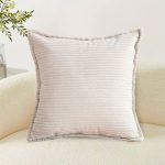 3-SOGA 45cm Beige Warm Wood Tone & Wabi-sabi Striped Corduroy Square Throw Pillow