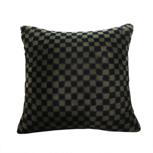 1-SOGA 45cm Urban Light Luxury Pillow Dark Night Green Checkered Square Throw Pillow