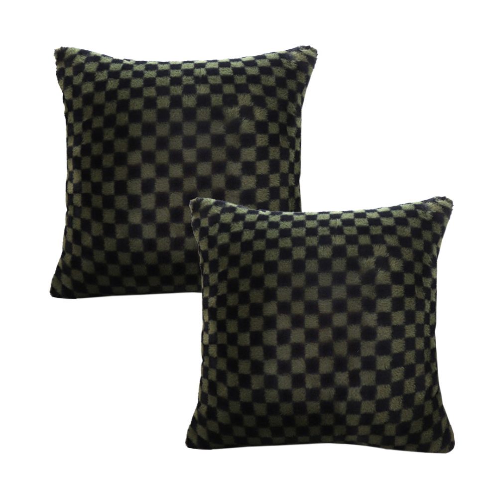 1-SOGA 2X 45cm Urban Light Luxury Pillow Dark Night Green Checkered Square Throw Pillow