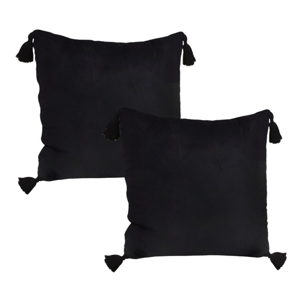 1-SOGA 2X Black Vintage Butterfly Pillow Tassel Velvet Square Throw Pillow