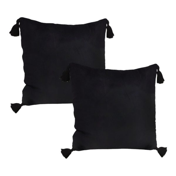 1-SOGA 2X Black Vintage Butterfly Pillow Tassel Velvet Square Throw Pillow