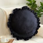 3-SOGA 45cm Butterfly Black Vintage Lotus Leaf Edge Round Throw Pillow