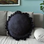 6-SOGA 45cm Butterfly Black Vintage Lotus Leaf Edge Round Throw Pillow