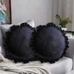 4-SOGA 2X 45X Butterfly Black Vintage Lotus Leaf Edge Round Throw Pillow