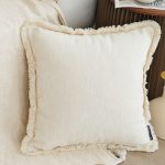 2-SOGA 45cm Creamy White Home Aesthetic Chenille Texture Tassel Square Throw pillow