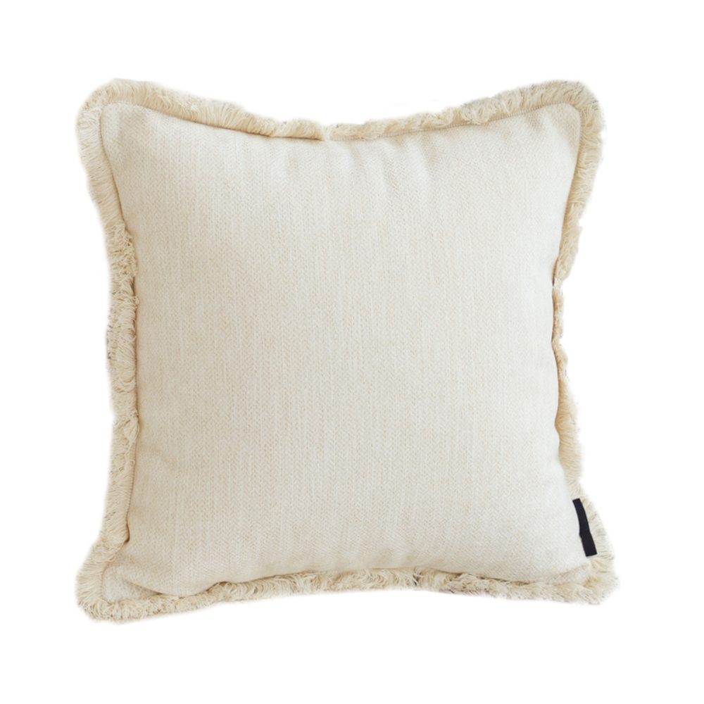 1-SOGA 45cm Creamy White Home Aesthetic Chenille Texture Tassel Square Throw pillow