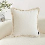 3-SOGA 45cm Creamy White Home Aesthetic Chenille Texture Tassel Square Throw pillow