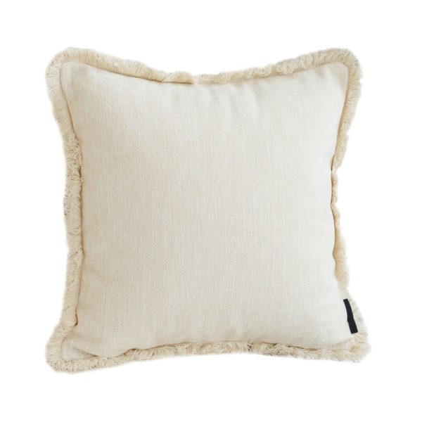 1-SOGA 45cm Creamy White Home Aesthetic Chenille Texture Tassel Square Throw pillow