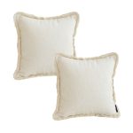 1-SOGA 2X 45cm Creamy White Home Aesthetic Chenille Texture Tassel Square Throw pillow