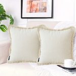6-SOGA 2X 45cm Creamy White Home Aesthetic Chenille Texture Tassel Square Throw pillow