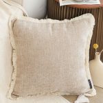 2-SOGA 45cm Milk Coffee Home Aesthetic Chenille Texture Tassel Square Throw pillow