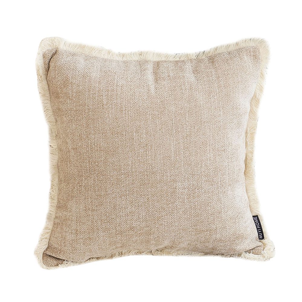 1-SOGA 45cm Milk Coffee Home Aesthetic Chenille Texture Tassel Square Throw pillow