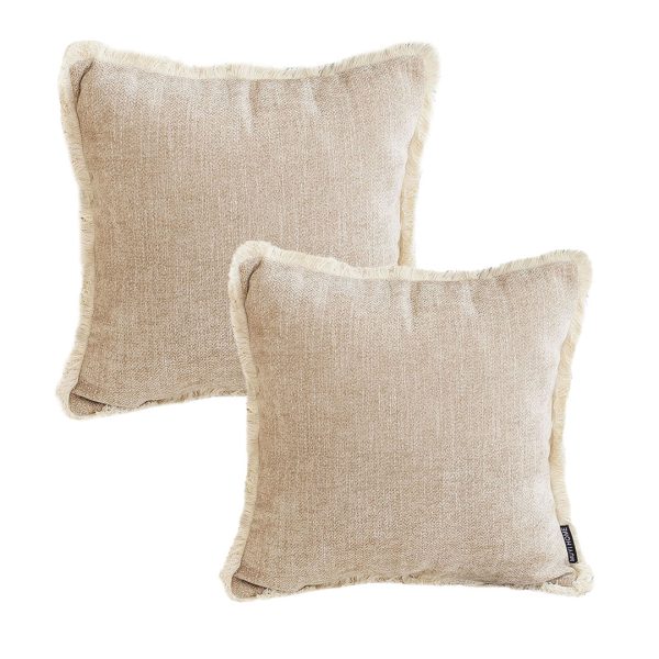 1-SOGA 2X 45cm Milk Coffee Home Aesthetic Chenille Texture Tassel Square Throw pillow