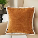 4-SOGA 45cm Home Aesthetic Chenille Texture Tassel Square Sunset Orange Throw Pillow