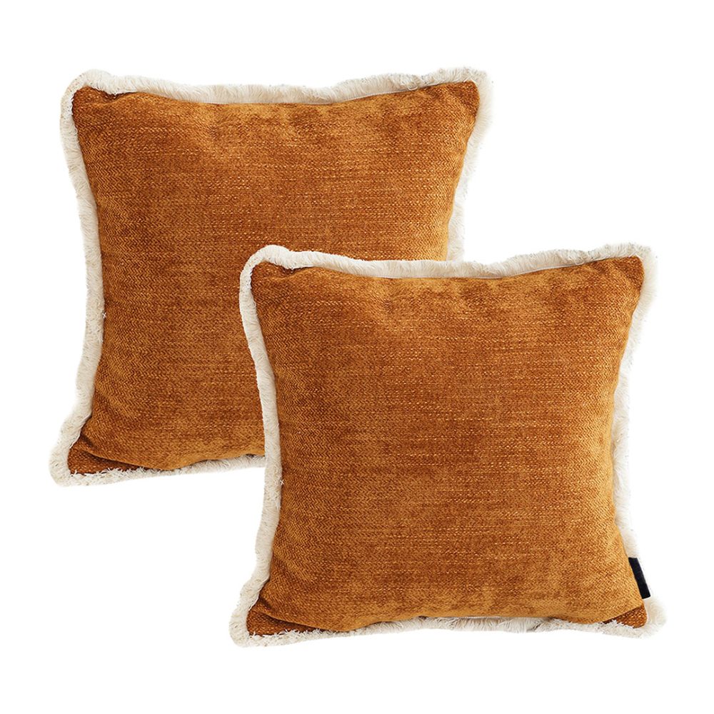 1-SOGA 2X 45cm Home Aesthetic Chenille Texture Tassel Square Sunset Orange Throw Pillow